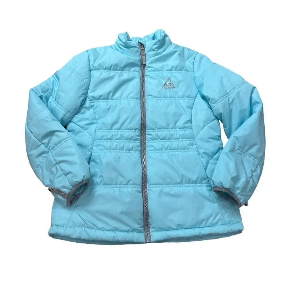 Gerry Girls Size M (10-12) Puffer Coat Jacket Light Blue Front Zip Lightweight